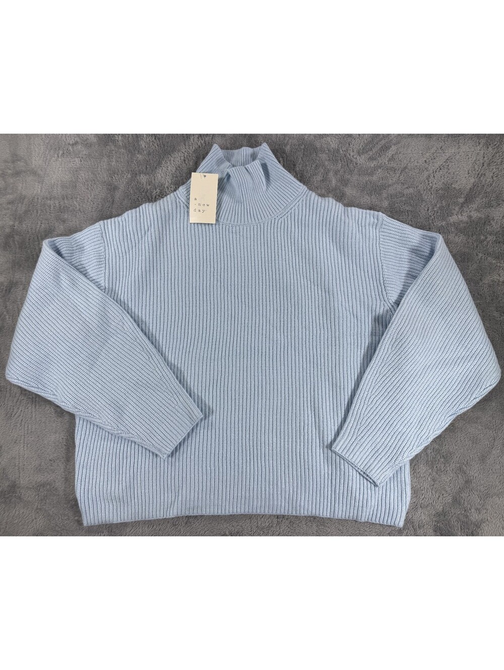 A New Day Light Blue Ribbed Turtleneck Sweater Thick Relaxed Knit Size Small